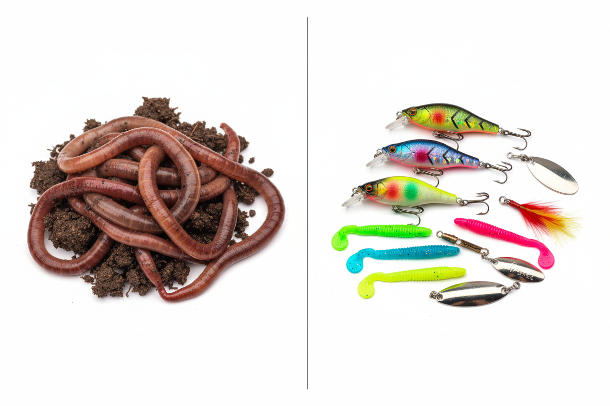 Live worm bait vs artificial lures comparison