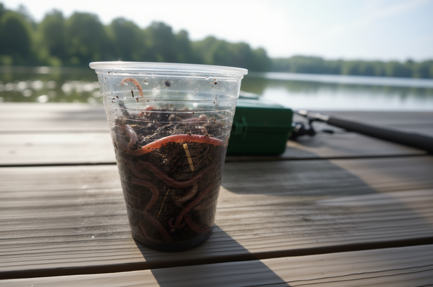 Nightcrawlers in cup with soil - outdoor lighting