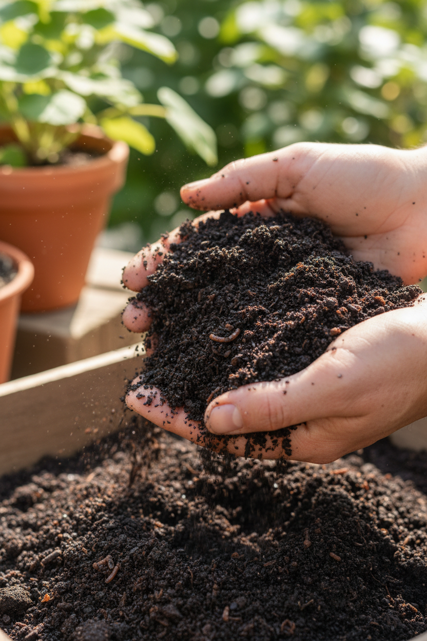 Rich worm castings in hands