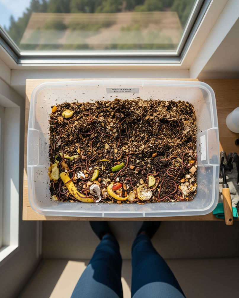 Well-maintained worm bin