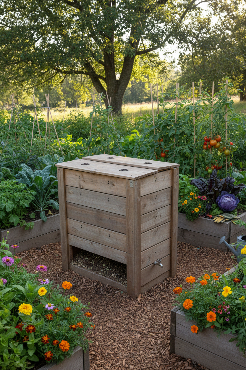 Worm bin in garden - portrait