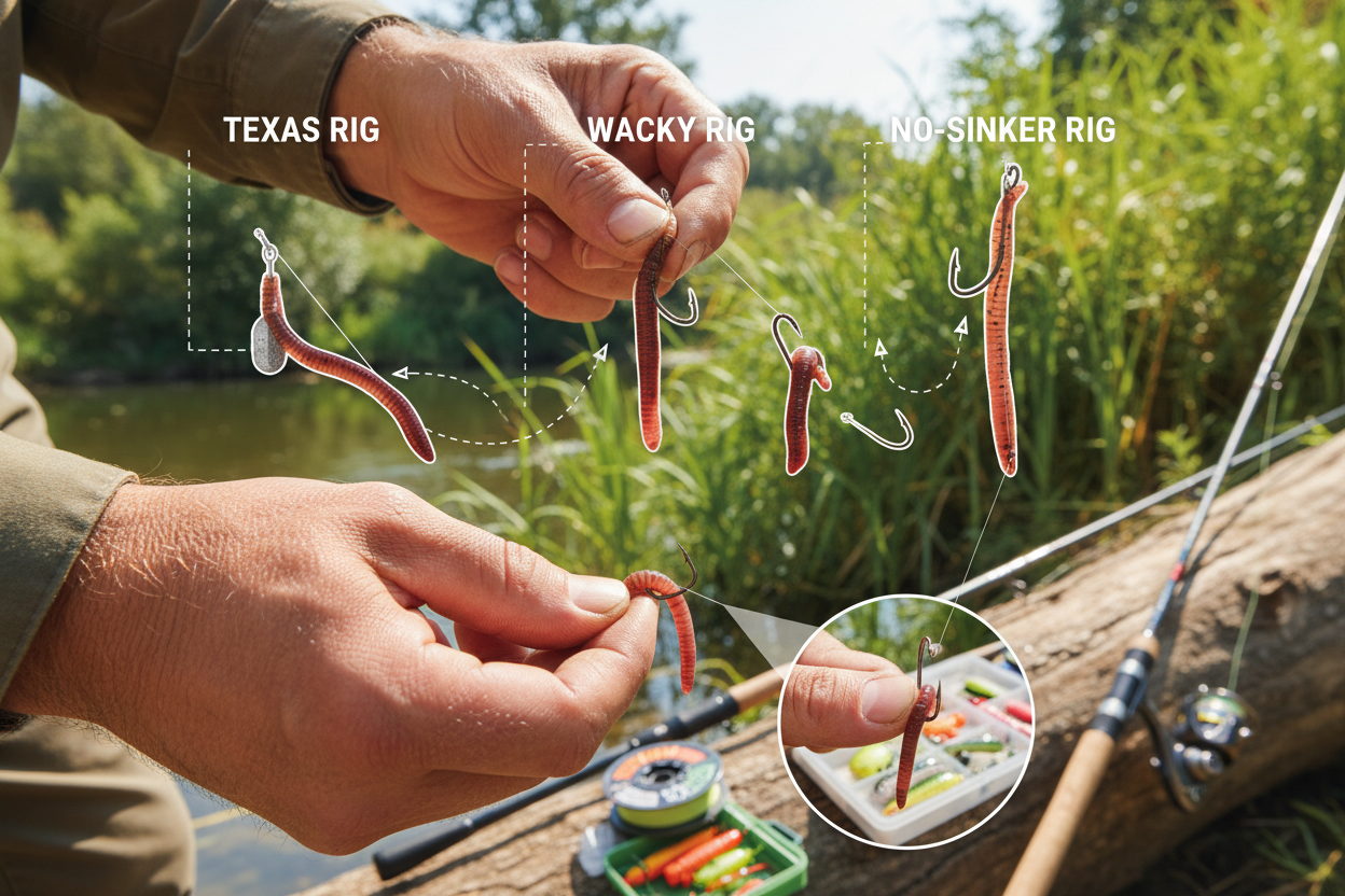 Worm rigging techniques for fishing